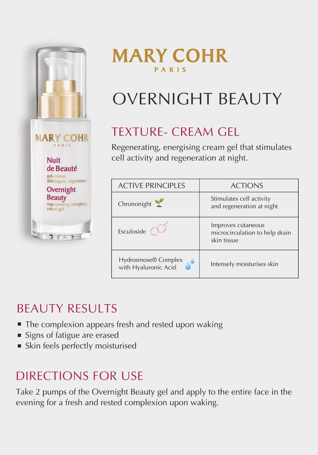 Overnight Beauty | Regenerating, energising cream gel | Mary Cohr